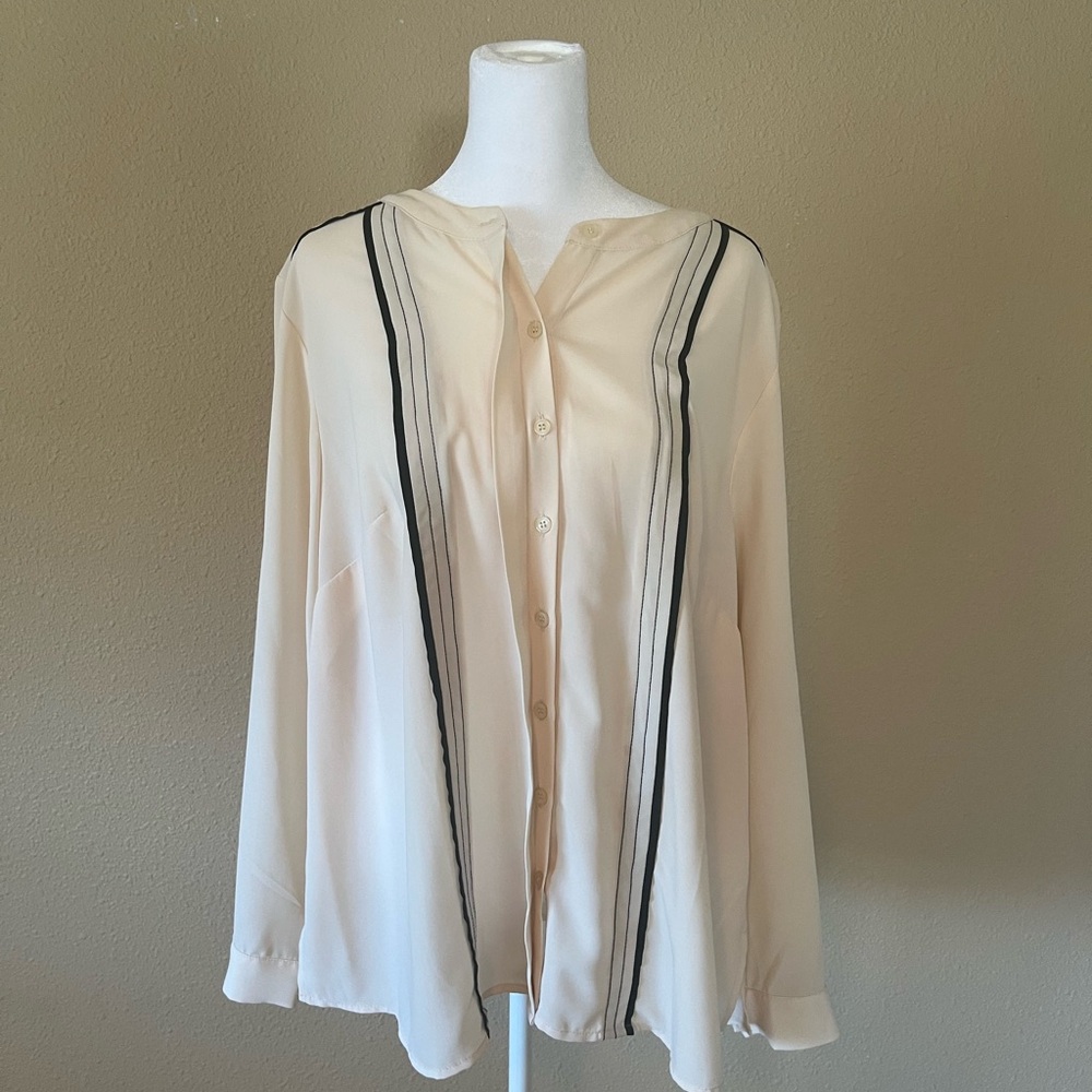 Eloquii Cream Blouse with Black Accents